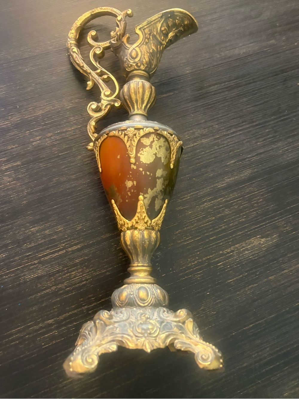 VINTAGE Amber BRASS PITCHER ANTIQUE BRADLEY & HUBBARD ORNATE VICTORIAN EWER URN